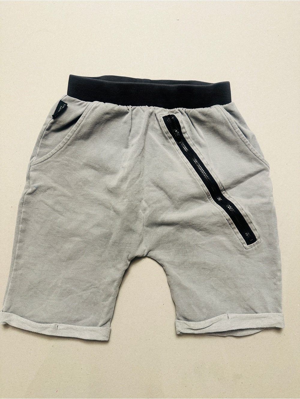 Kids Light Gray Elastic-Waist Shorts with Black Trim